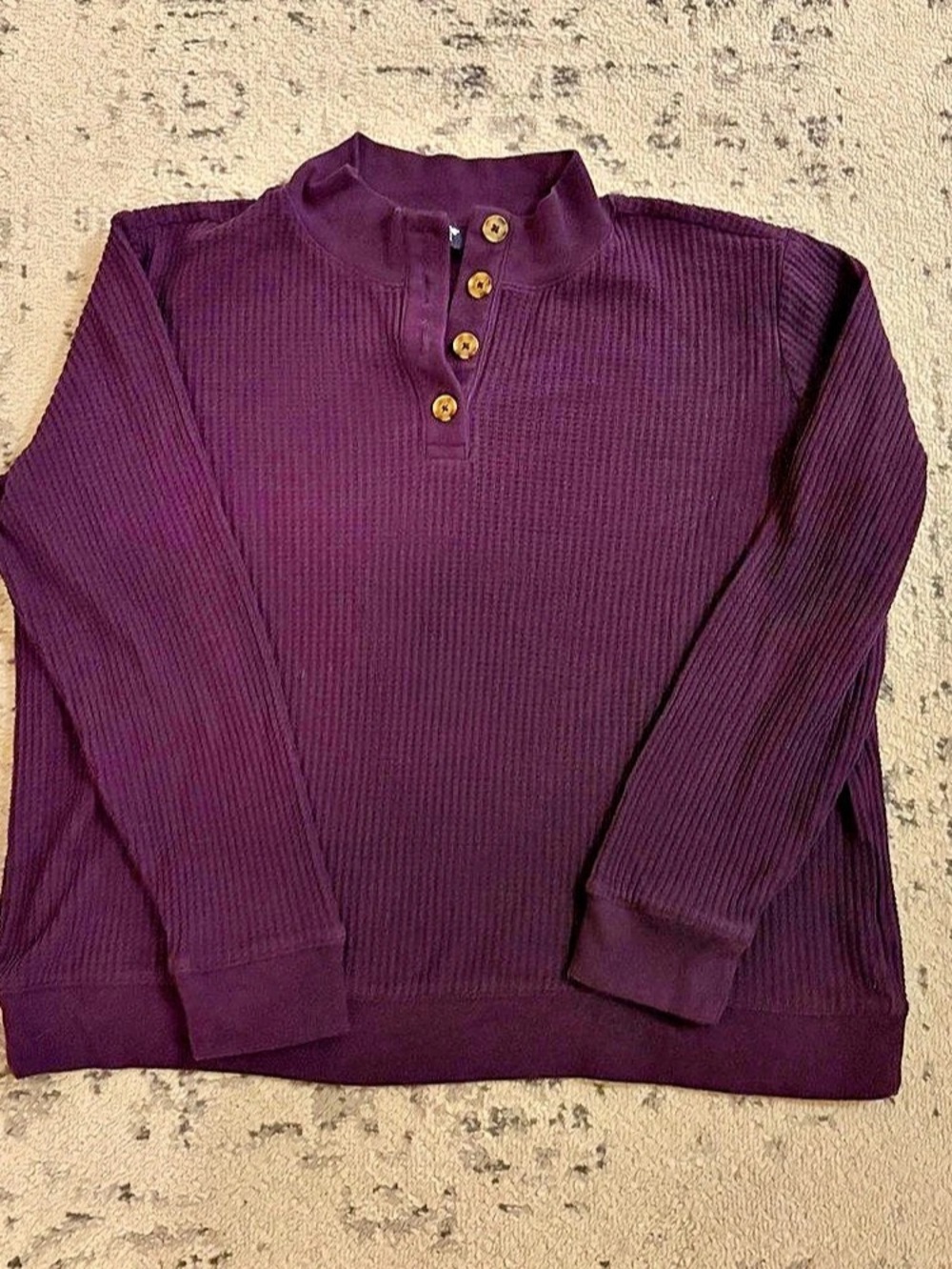 Lands' End Long Sleeve Waffle Button Up Henley Purple XL/P